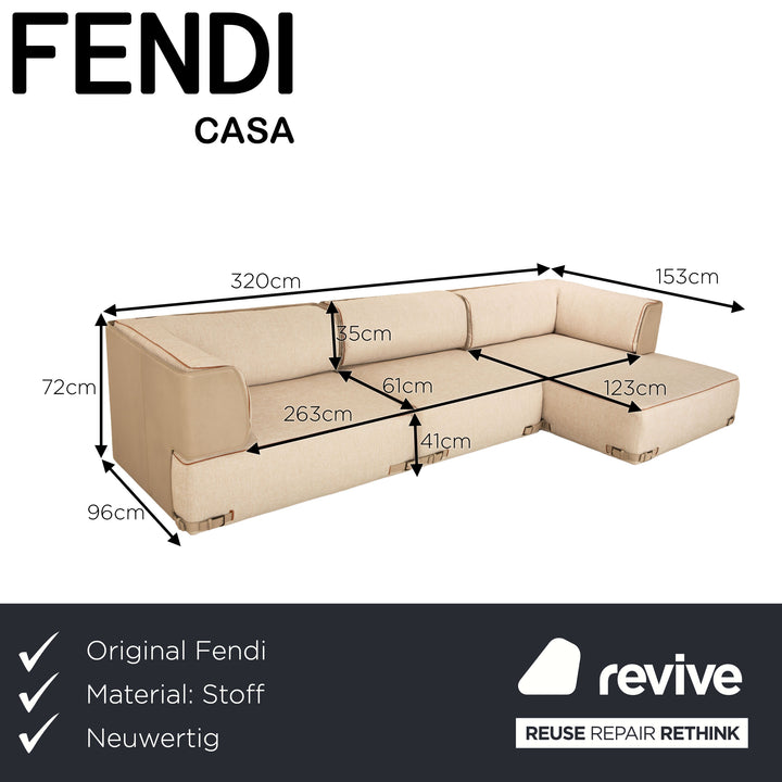 Fendi Soho Element Fabric Leather Corner Sofa Beige Brown Module Recamiere Right Sofa Couch New Cover by Toan Nguyen