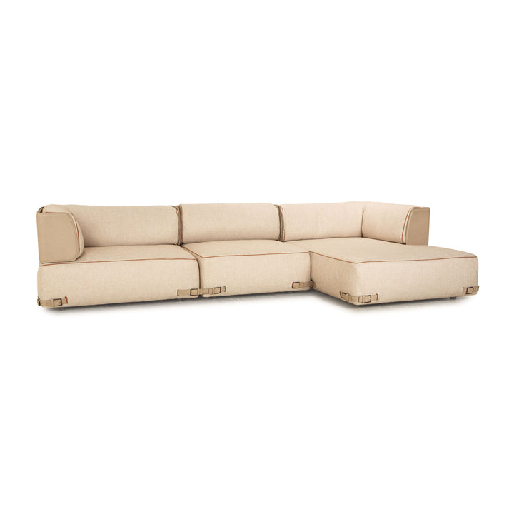 Fendi Soho Element Fabric Leather Corner Sofa Beige Brown Module Recamiere Right Sofa Couch New Cover by Toan Nguyen