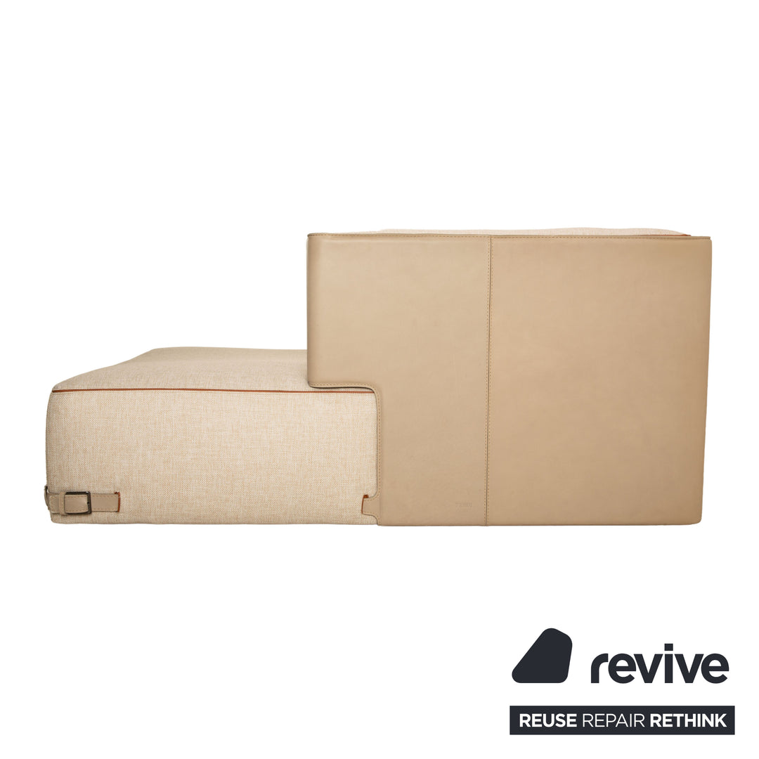 Fendi Soho Element Fabric Leather Corner Sofa Beige Brown Module Recamiere Right Sofa Couch New Cover by Toan Nguyen