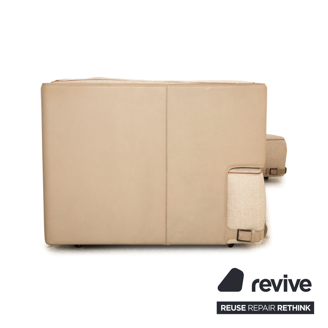 Fendi Soho Element Fabric Leather Corner Sofa Beige Brown Module Recamiere Right Sofa Couch New Cover by Toan Nguyen