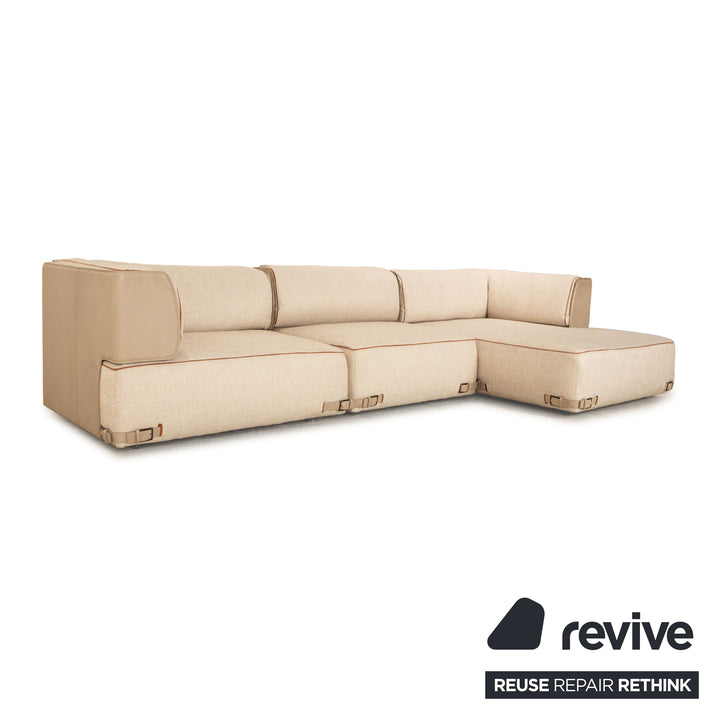 Fendi Soho Element Fabric Leather Corner Sofa Beige Brown Module Recamiere Right Sofa Couch New Cover by Toan Nguyen