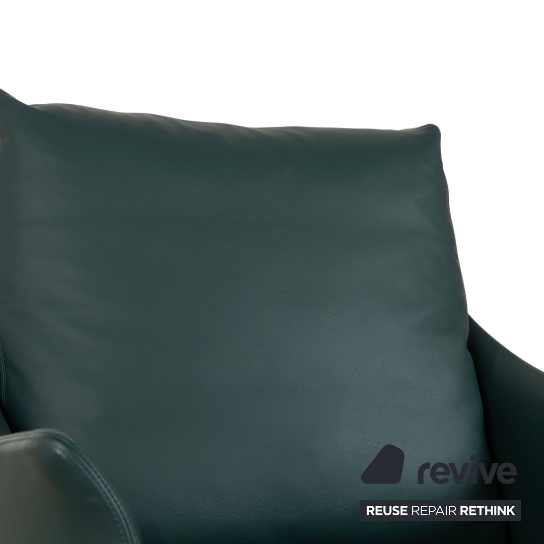 Flexform Boss Leder Sessel Grün inkl. Hocker Drehsessel Drehbar manuelle Funktion