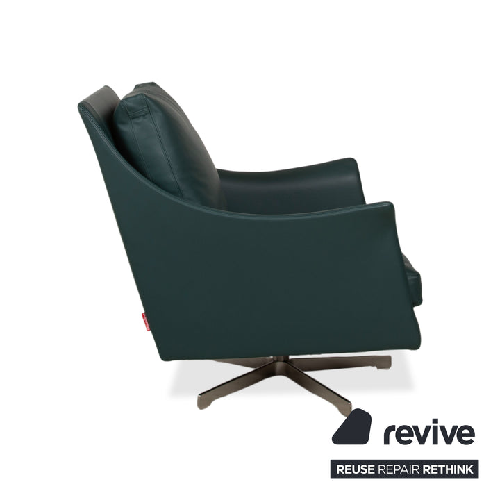 Flexform Boss Leder Sessel Grün inkl. Hocker Drehsessel Drehbar manuelle Funktion