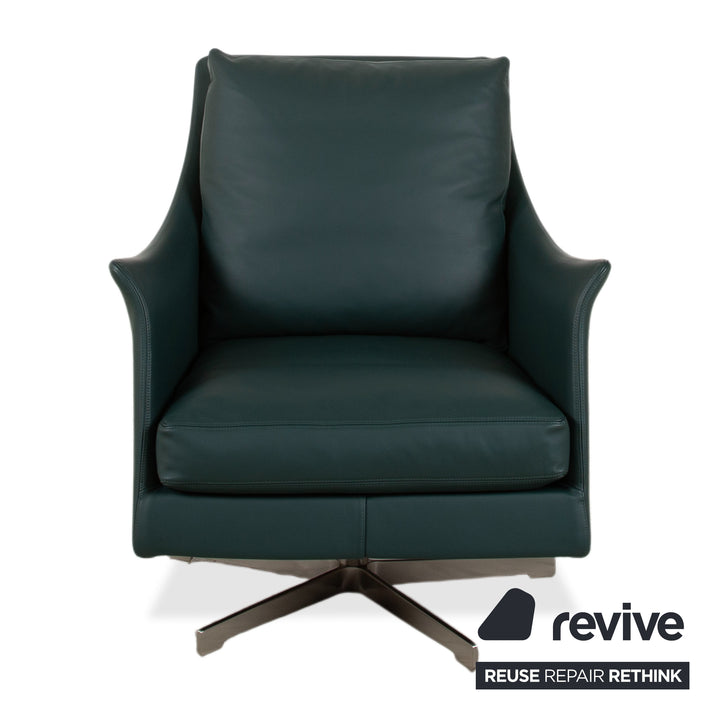 Flexform Boss Leder Sessel Grün inkl. Hocker Drehsessel Drehbar manuelle Funktion