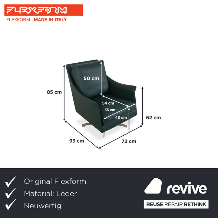 Flexform Boss Leder Sessel Grün inkl. Hocker Drehsessel Drehbar manuelle Funktion