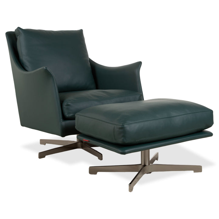 Flexform Boss Leder Sessel Grün inkl. Hocker Drehsessel Drehbar manuelle Funktion