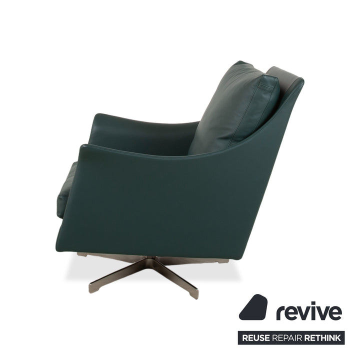Flexform Boss Leder Sessel Grün inkl. Hocker Drehsessel Drehbar manuelle Funktion