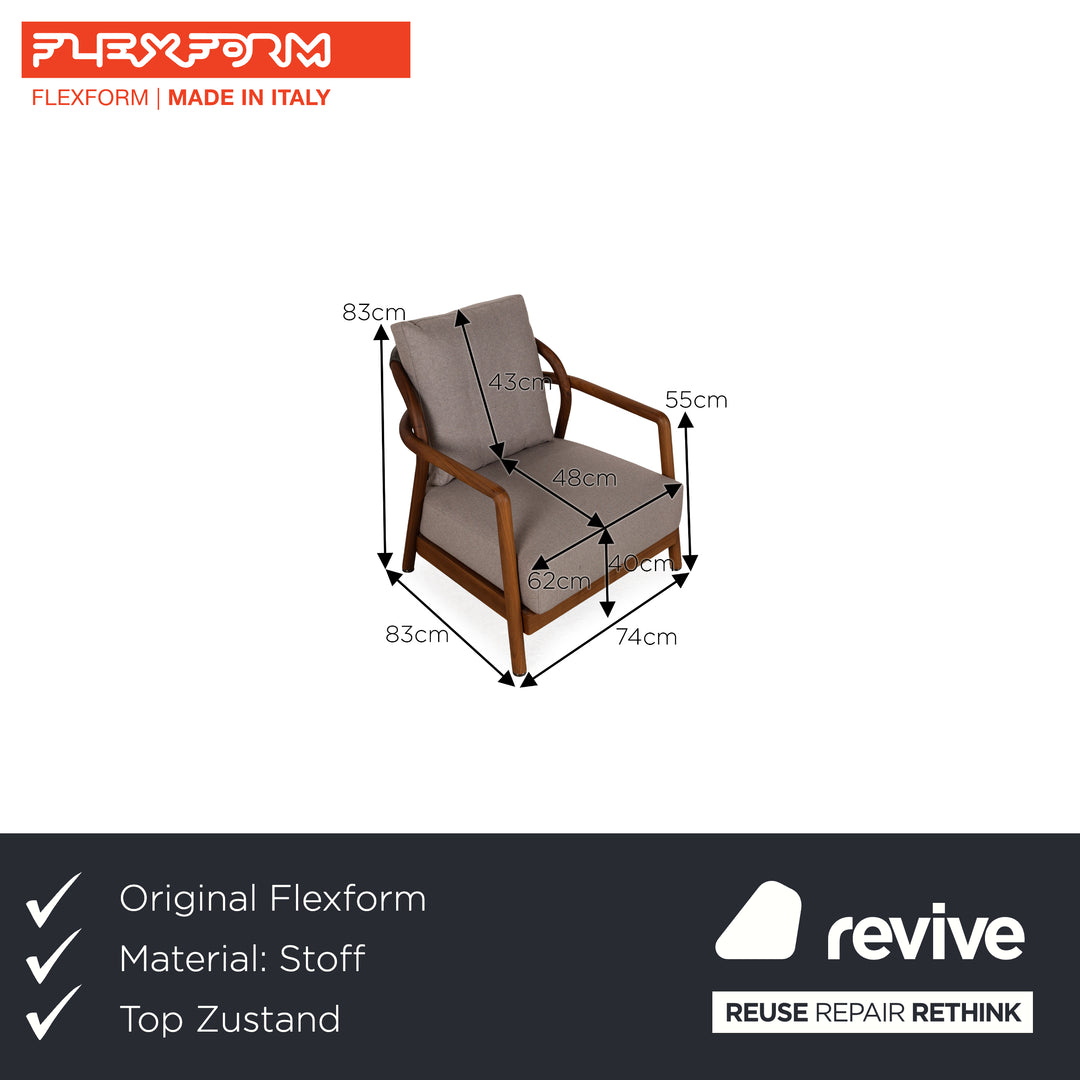 Flexform Alison Fabric Armchair Grey Wood