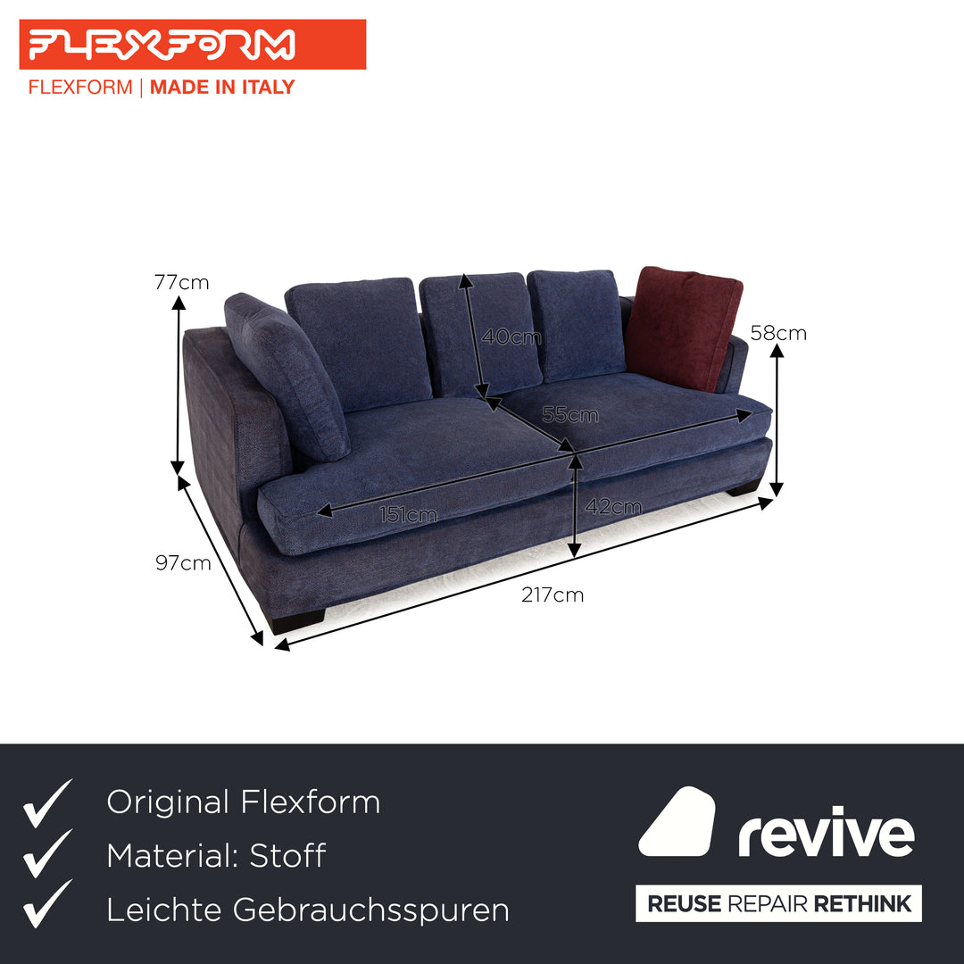 Flexform Eros 2100 Fabric Three-Seater Dark Blue Blue Sofa Couch