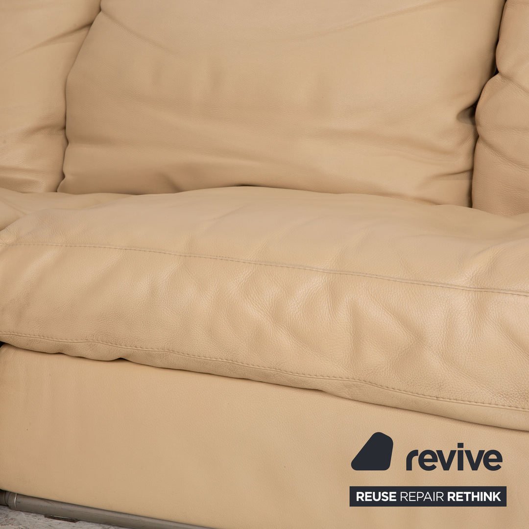 Flexform Groundpiece Leather Corner Sofa Cream Beige Sofa Couch Recamiere Left