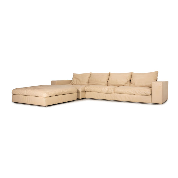 Flexform Groundpiece Leather Corner Sofa Cream Beige Sofa Couch Recamiere Left