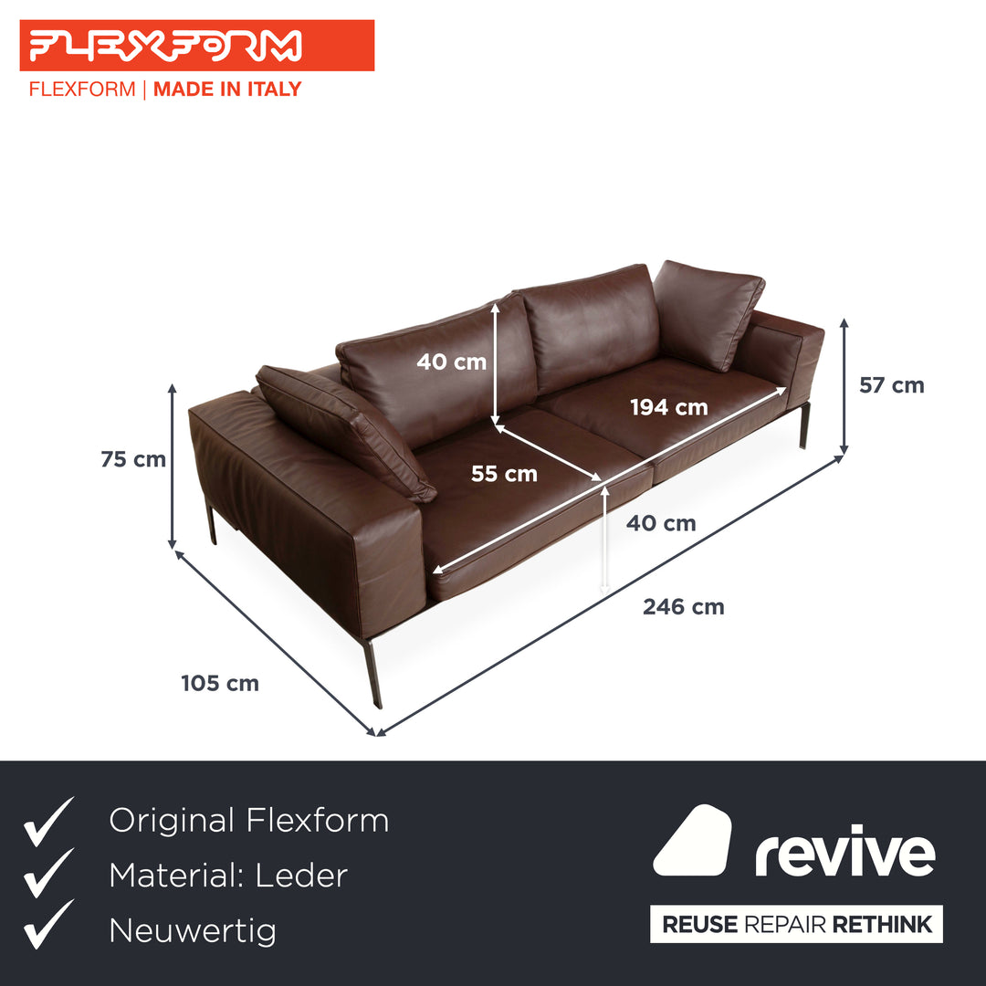 Flexform LIFESTEEL Leder Viersitzer Braun Mokka Sofa Couch