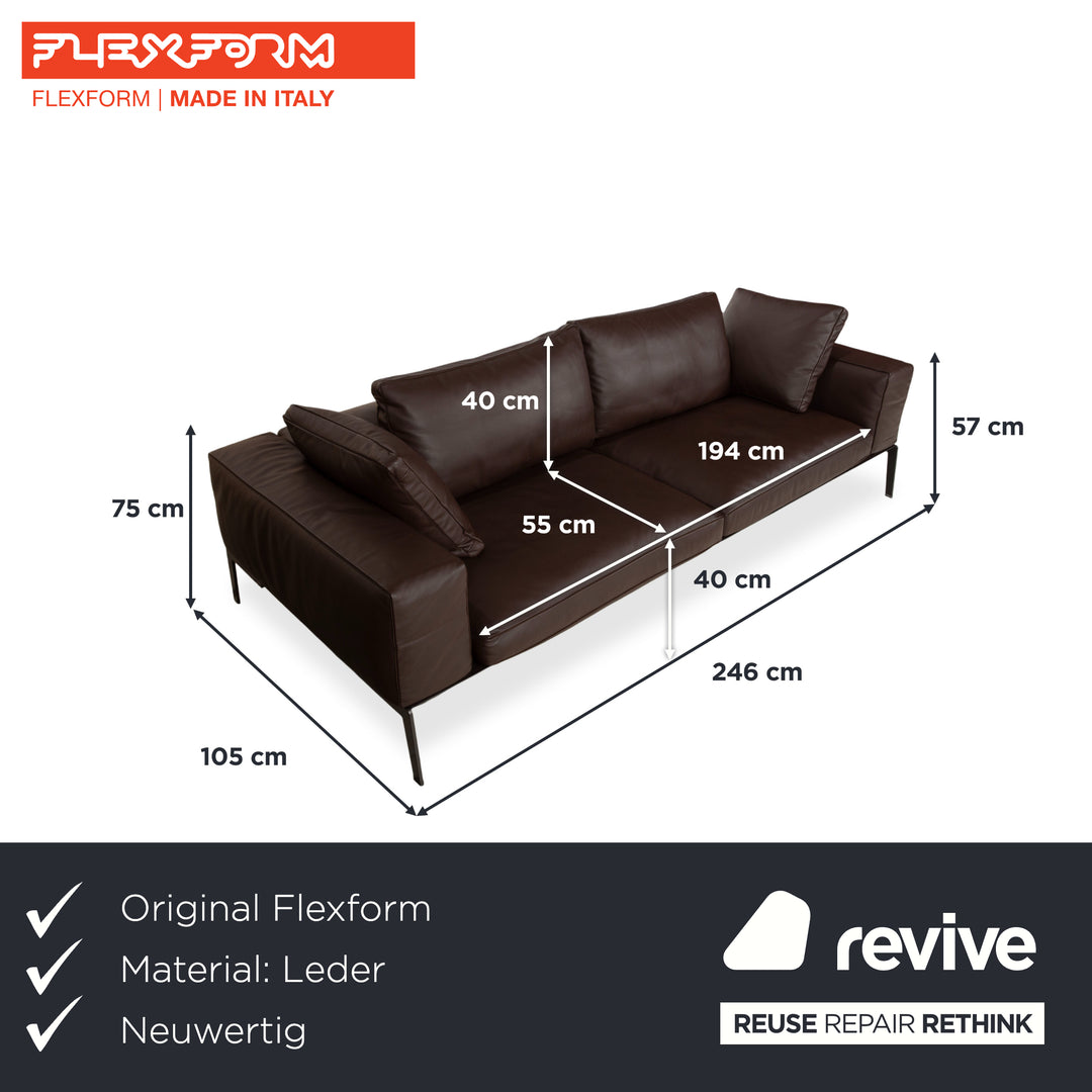 Flexform Lifesteel Leder Viersitzer Braun Sofa Couch