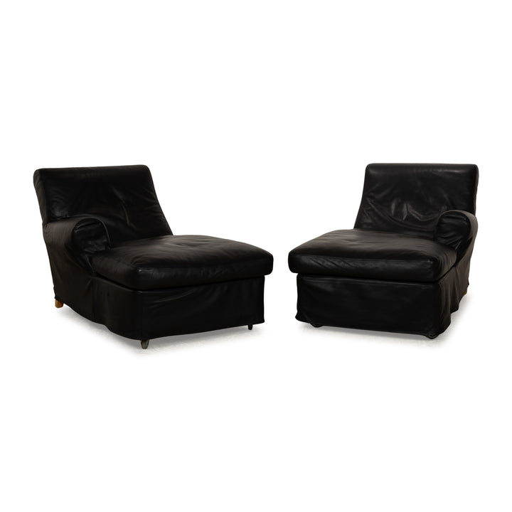 Ensemble chaise longue en cuir Flexform NONNAMARIA noir 2x lit de repos par Antonio Citterio