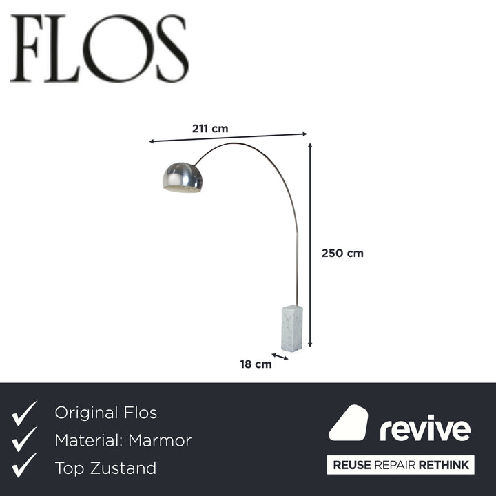 Flos Arco Marble Floor Lamp Silver