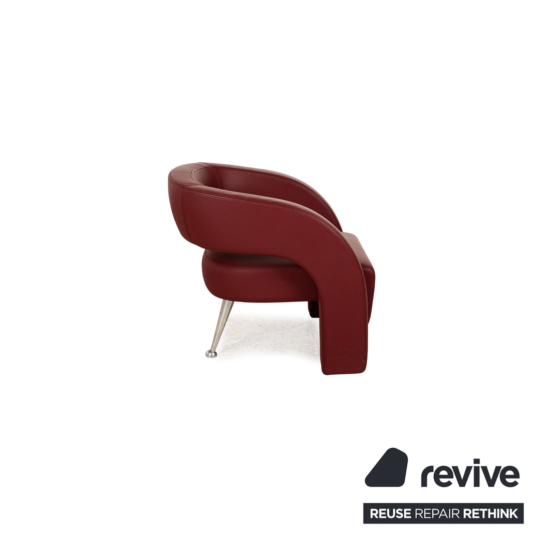 Formenti Wave fauteuil en cuir rouge avec tabouret