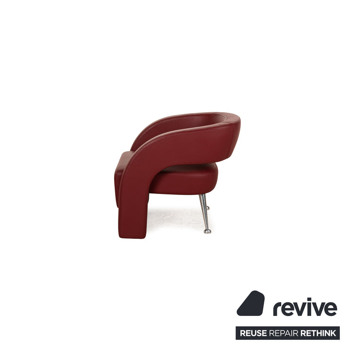 Formenti Wave fauteuil en cuir rouge avec tabouret