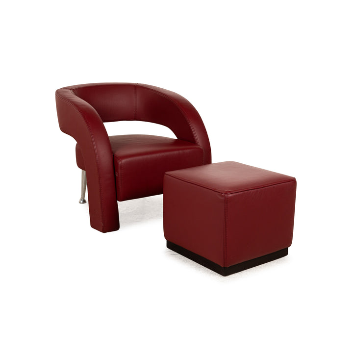 Formenti Wave fauteuil en cuir rouge avec tabouret