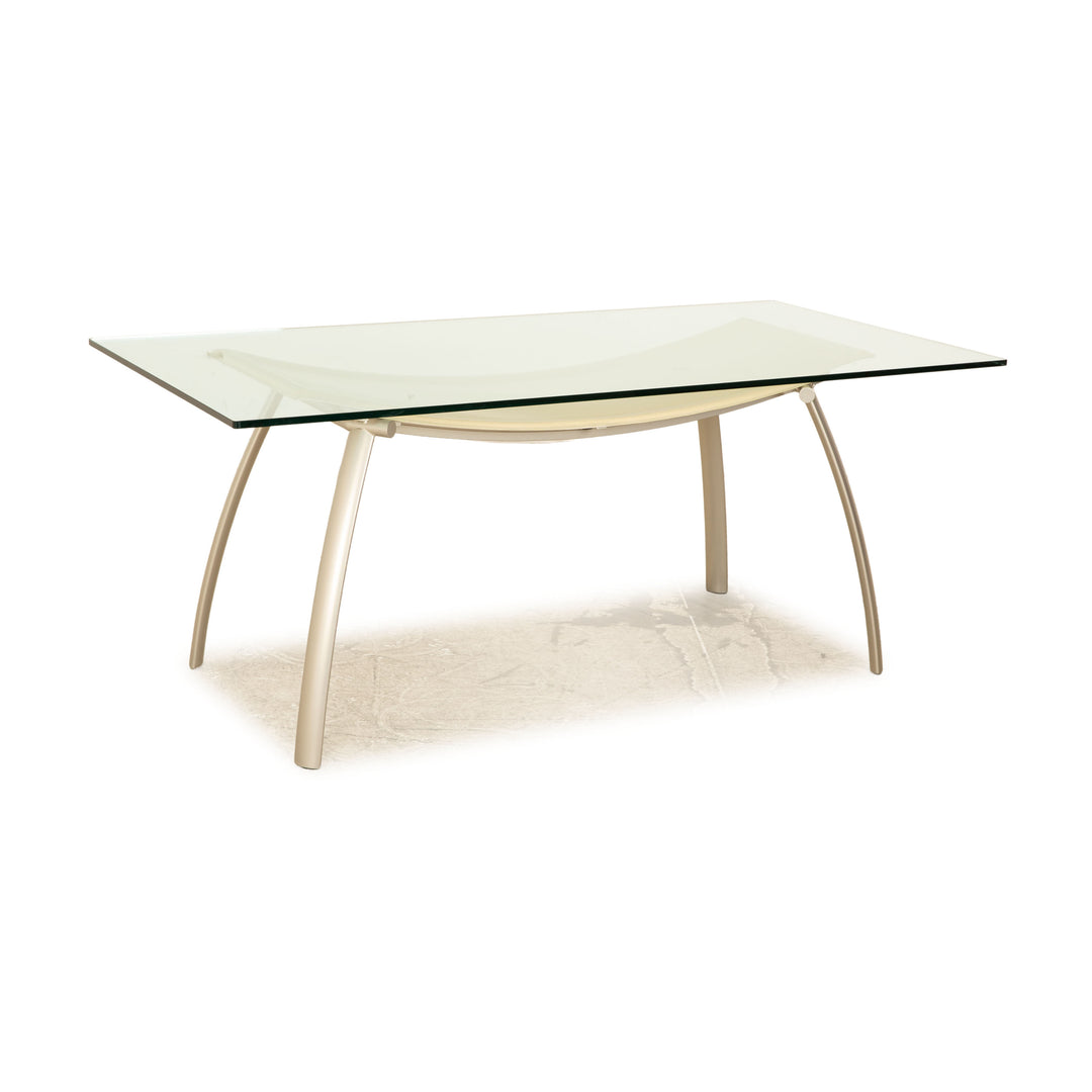 FRAG table à manger en verre salle à manger argent crème cuir