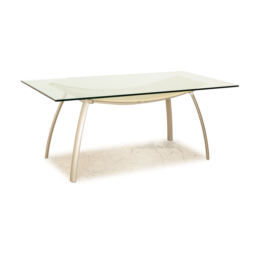 FRAG table à manger en verre salle à manger argent crème cuir