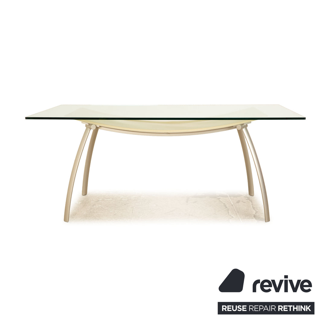 FRAG table à manger en verre salle à manger argent crème cuir