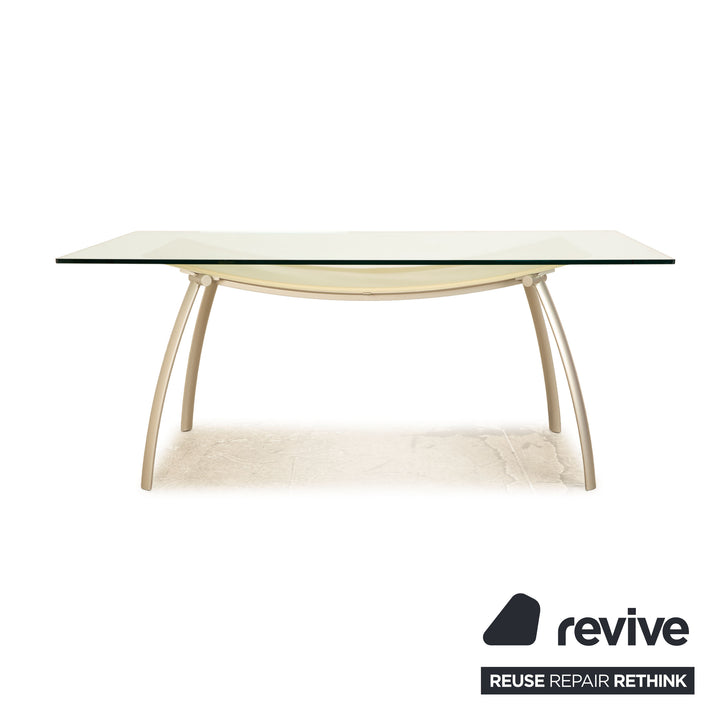 FRAG table à manger en verre salle à manger argent crème cuir