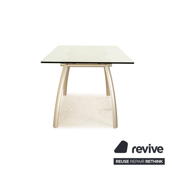 FRAG table à manger en verre salle à manger argent crème cuir