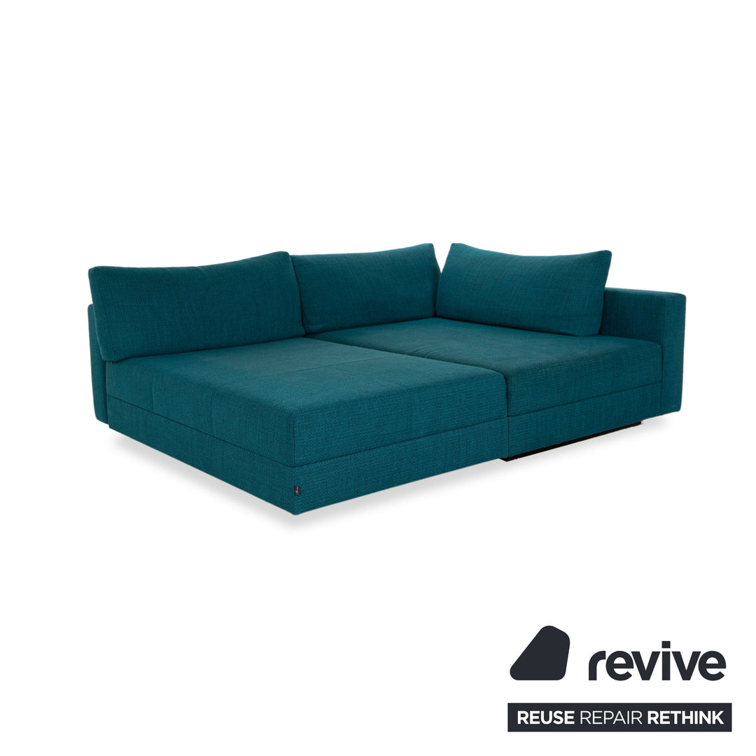 Franz Fertig Cocco fabric corner sofa blue including side table brown manual function chaise longue right sofa bed