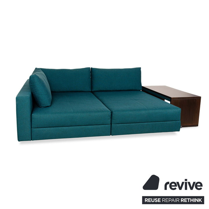 Franz Fertig Cocco fabric corner sofa couch turquoise blue including side table brown chaise longue left manual function