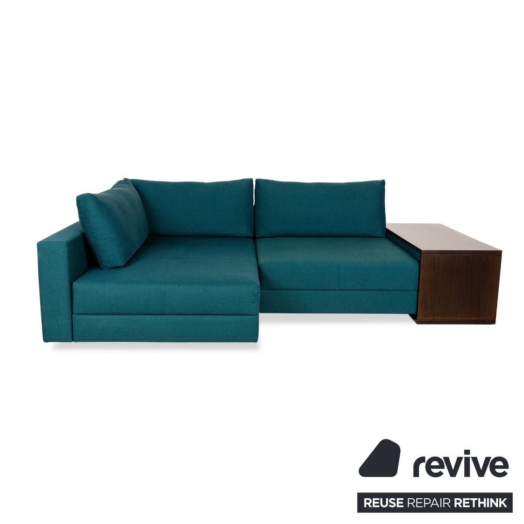 Franz Fertig Cocco fabric corner sofa couch turquoise blue including side table brown chaise longue left manual function