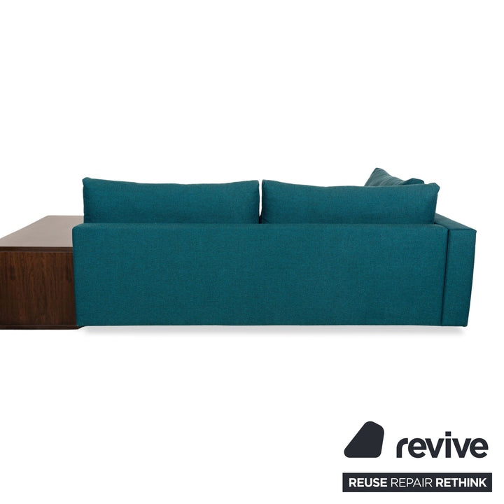 Franz Fertig Cocco fabric corner sofa couch turquoise blue including side table brown chaise longue left manual function