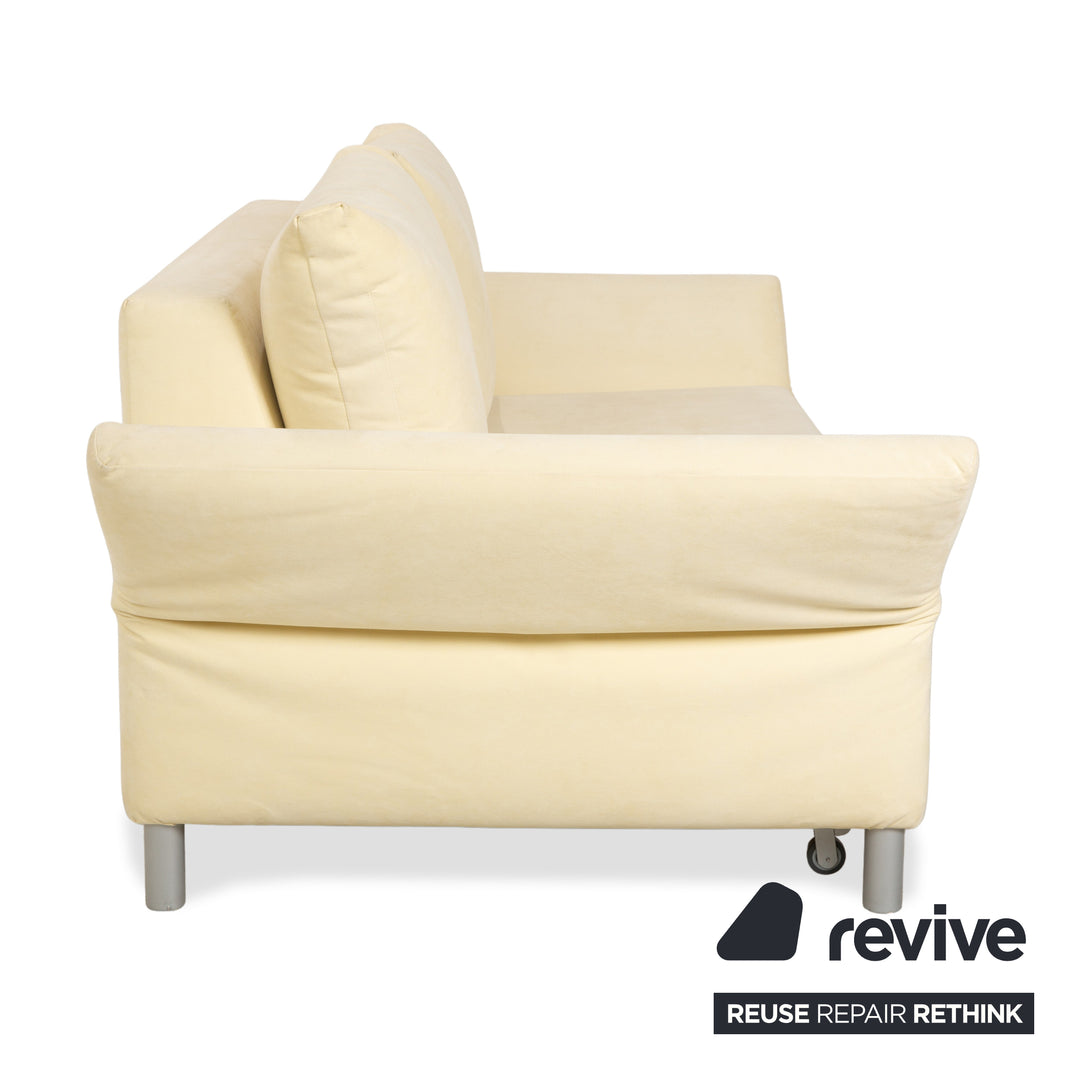 Canapé-lit deux places Franz Fertig Maya en tissu beige crème coquille d'œuf, avec fonction manuelle