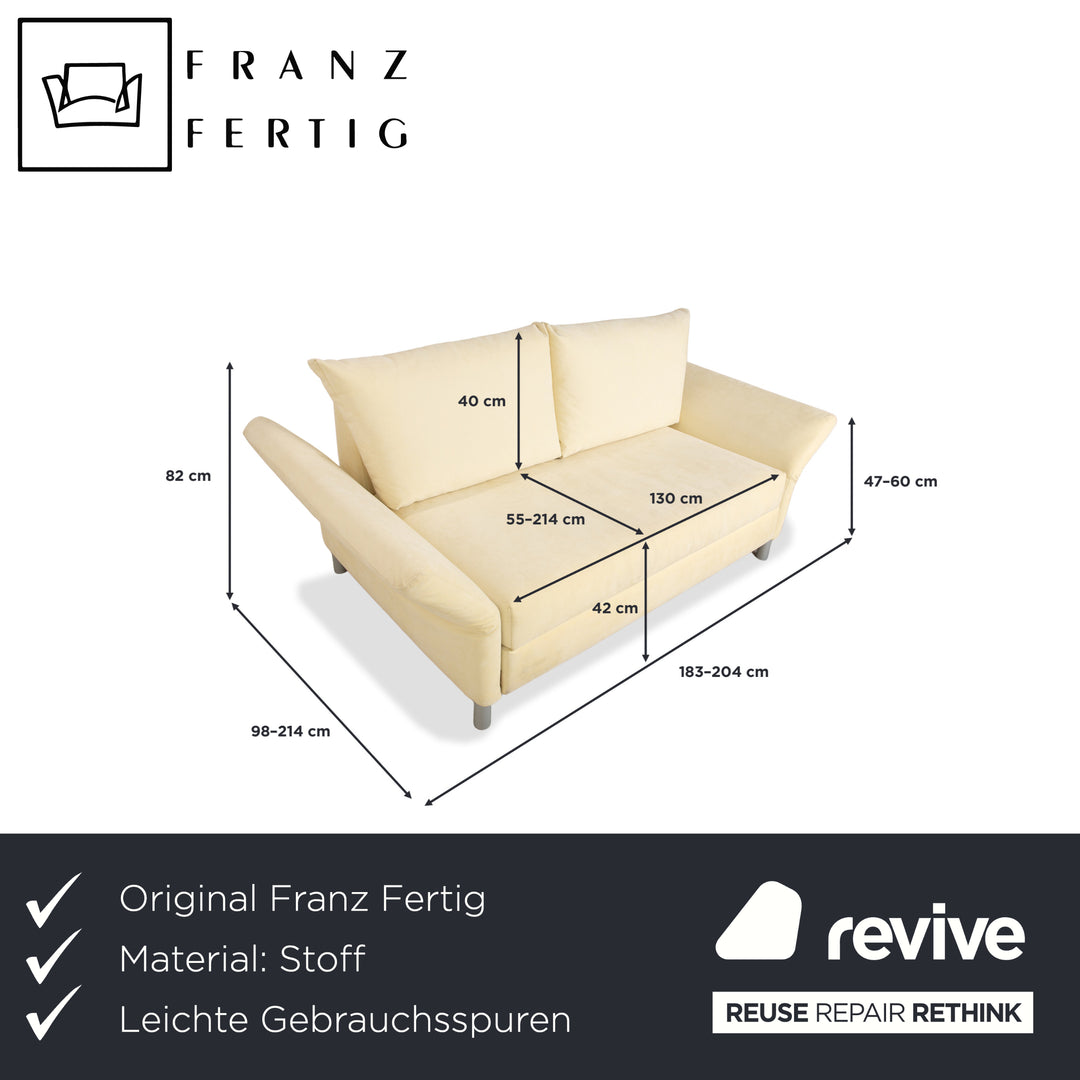 Canapé-lit deux places Franz Fertig Maya en tissu beige crème coquille d'œuf, avec fonction manuelle