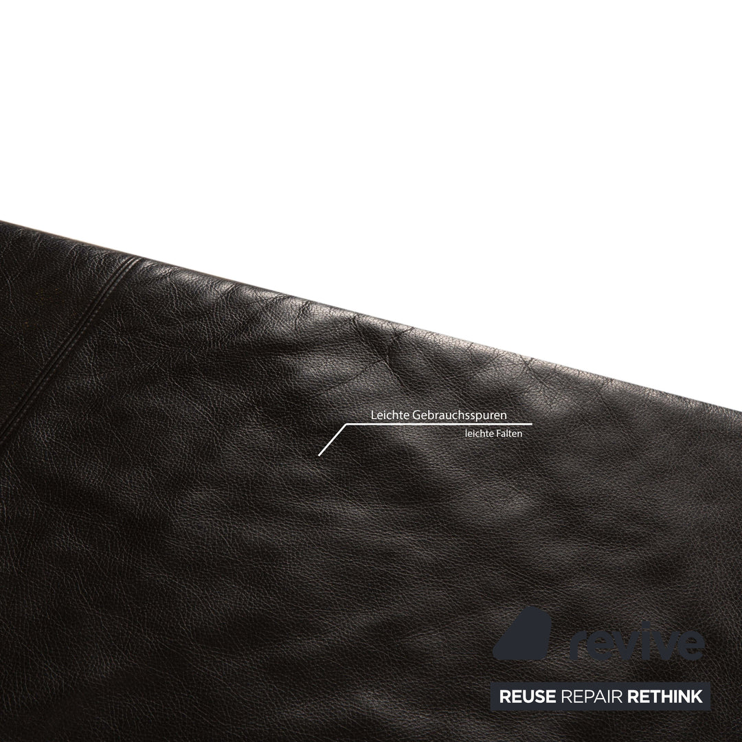 Franz Fertig Scene Leather Three-Seater Sofa Black Manual Function Sofa Couch Reclining Function Sleeping Function