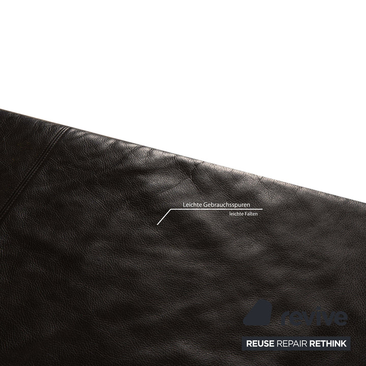 Franz Fertig Scene Leather Three-Seater Sofa Black Manual Function Sofa Couch Reclining Function Sleeping Function