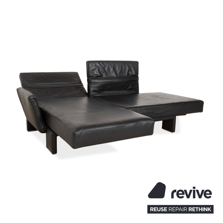 Franz Fertig Scene Leather Three-Seater Sofa Black Manual Function Sofa Couch Reclining Function Sleeping Function