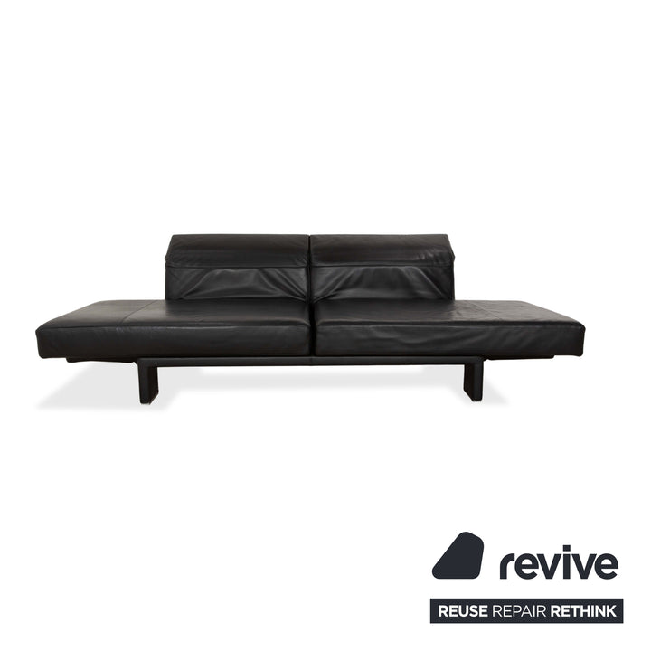 Franz Fertig Scene Leather Three-Seater Sofa Black Manual Function Sofa Couch Reclining Function Sleeping Function