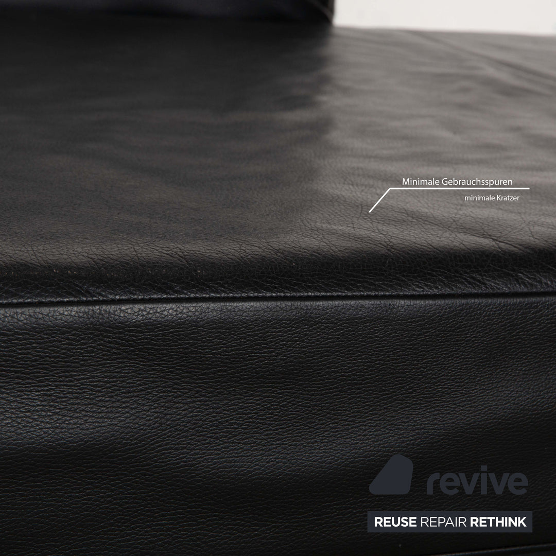 Franz Fertig Scene Leather Three-Seater Sofa Black Manual Function Sofa Couch Reclining Function Sleeping Function