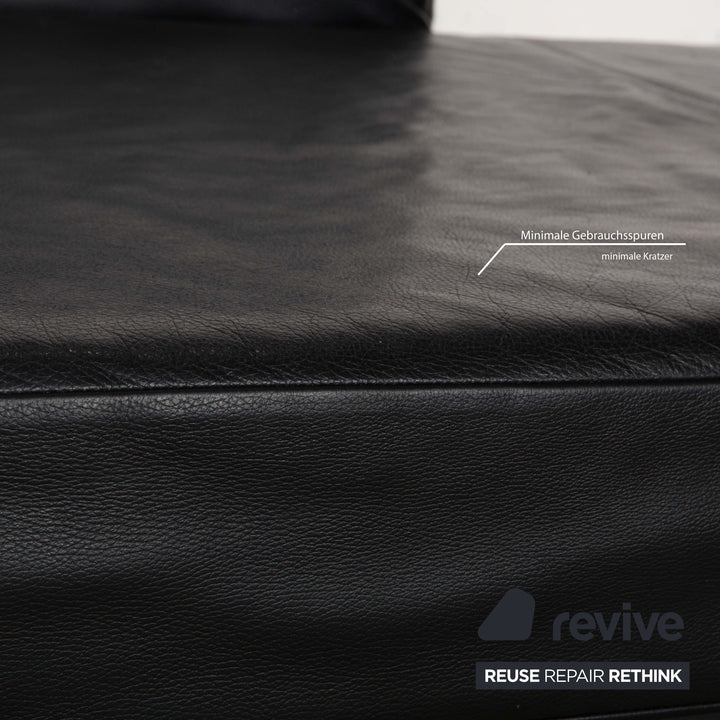 Franz Fertig Scene Leather Three-Seater Sofa Black Manual Function Sofa Couch Reclining Function Sleeping Function