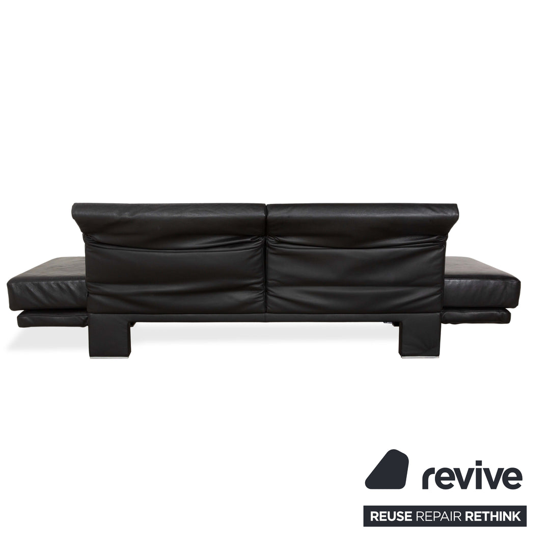 Franz Fertig Scene Leather Three-Seater Sofa Black Manual Function Sofa Couch Reclining Function Sleeping Function