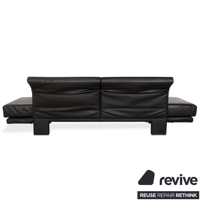 Franz Fertig Scene Leather Three-Seater Sofa Black Manual Function Sofa Couch Reclining Function Sleeping Function