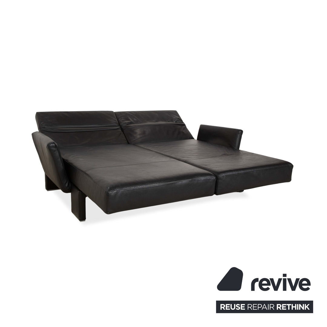 Franz Fertig Scene Leather Three-Seater Sofa Black Manual Function Sofa Couch Reclining Function Sleeping Function