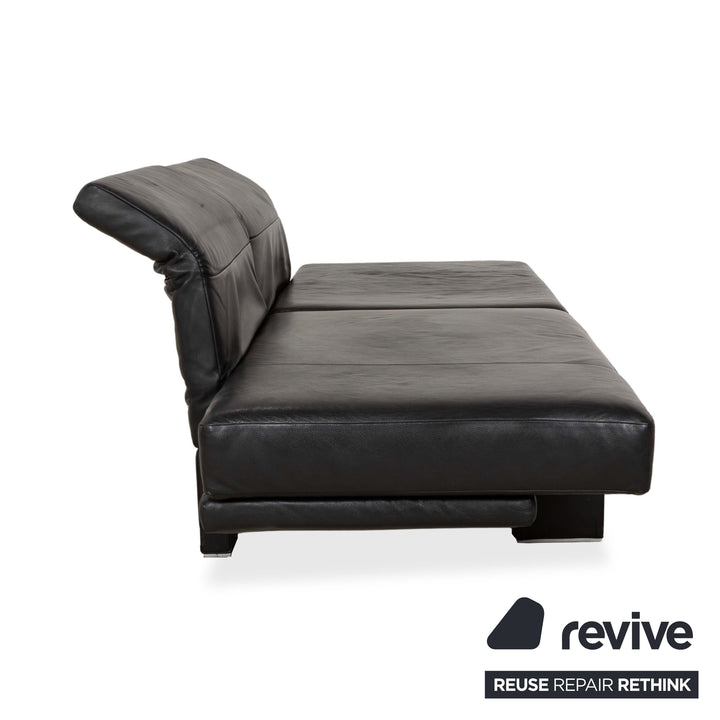 Franz Fertig Scene Leather Three-Seater Sofa Black Manual Function Sofa Couch Reclining Function Sleeping Function