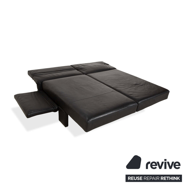 Franz Fertig Scene Leather Three-Seater Sofa Black Manual Function Sofa Couch Reclining Function Sleeping Function