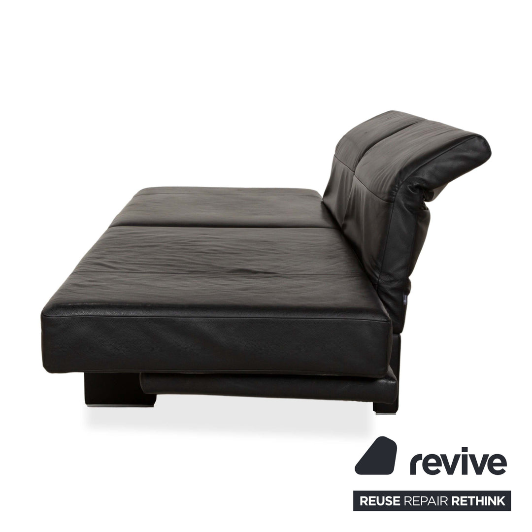 Franz Fertig Scene Leather Three-Seater Sofa Black Manual Function Sofa Couch Reclining Function Sleeping Function