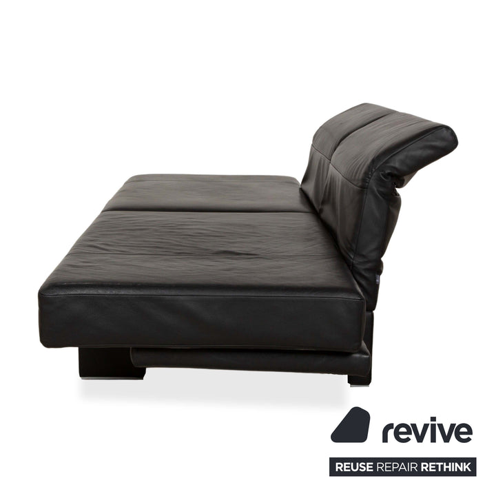 Franz Fertig Scene Leather Three-Seater Sofa Black Manual Function Sofa Couch Reclining Function Sleeping Function