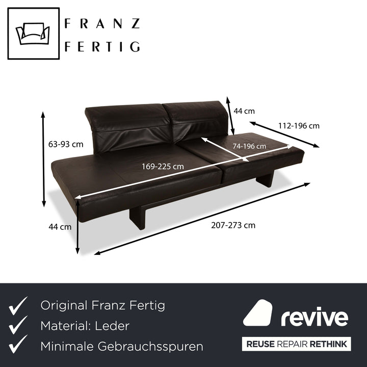 Franz Fertig Scene Leather Three-Seater Sofa Black Manual Function Sofa Couch Reclining Function Sleeping Function