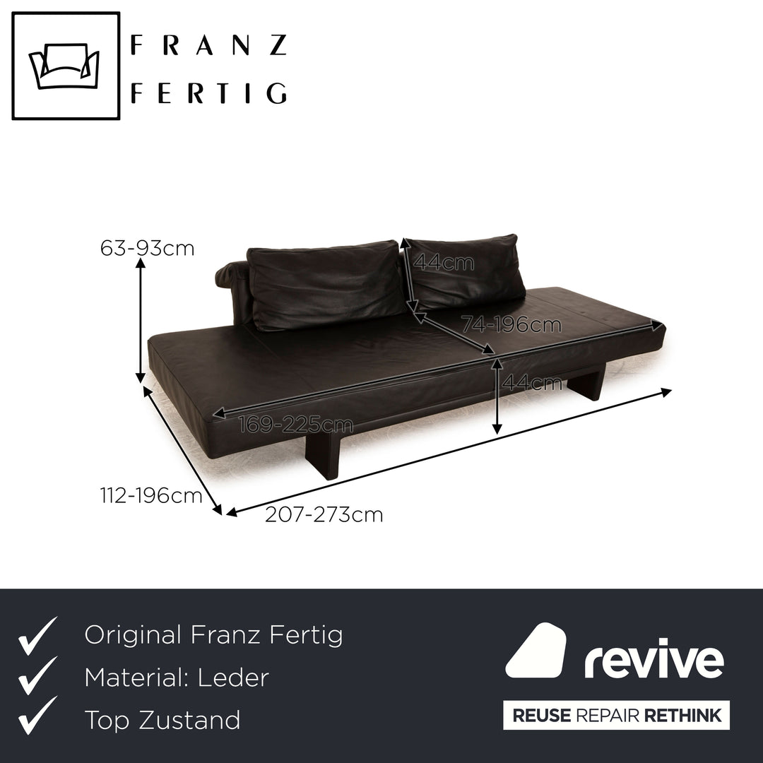 Franz Fertig Scene Leather Two Seater Manual Function Black Sofa Couch Sleeper