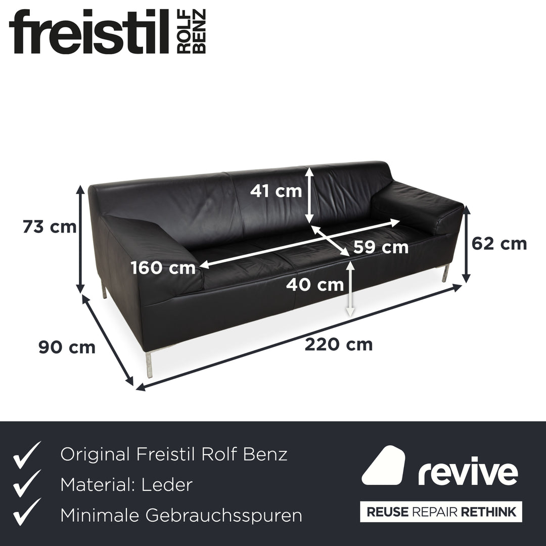 Freisitil Rolf Benz Leather Three-Seater Black Sofa Couch