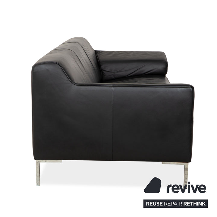 Freisitil Rolf Benz Leather Three-Seater Black Sofa Couch
